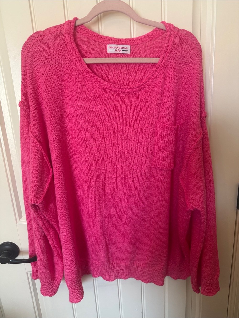 Discount Divas Bright Pink Scoop Neck Knit Sweater
